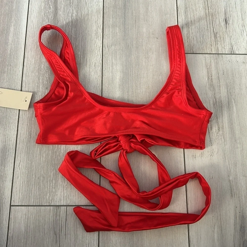 Ris-K Dippin' Daisy's Red Wrap bikini top size S swim swimsuit